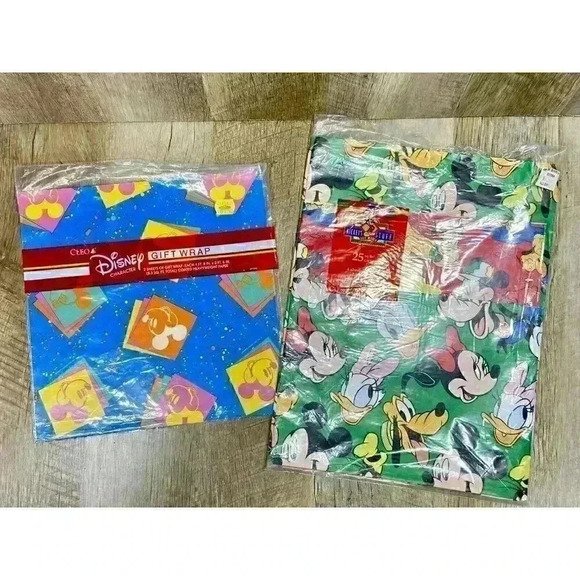 Lot Of 2 Vintage Disney Mickey Mouse Gift Wrap Wrapping Paper 6 Sheets Total - Picture 1 of 6